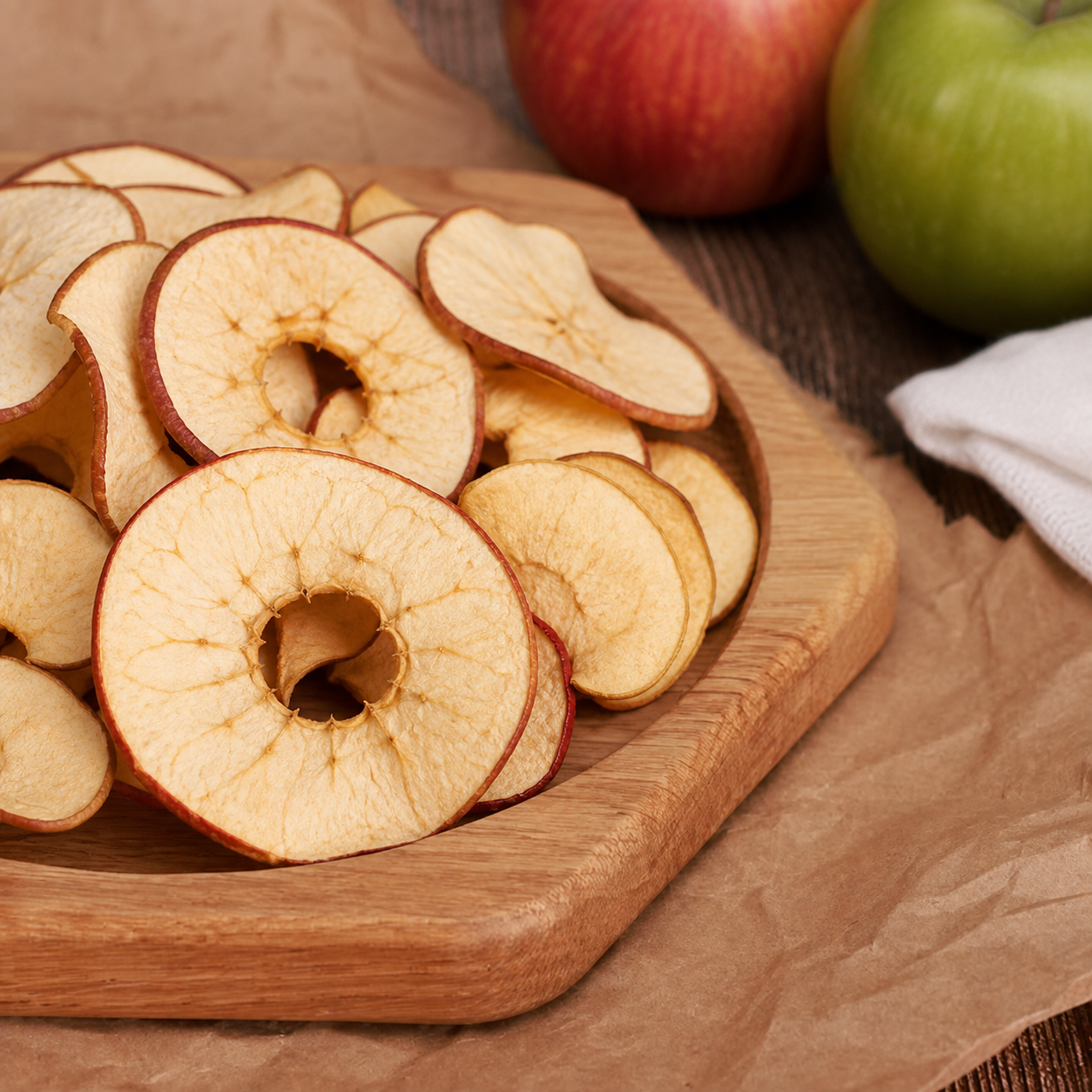 Dried apple slices with red and green apples